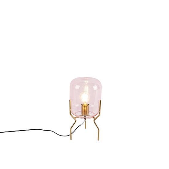 Stolná lampa v štýle art deco mosadz ružové sklo – Bliss