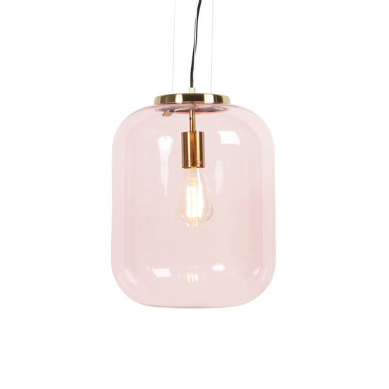 Art Deco závesná lampa mosadz s ružovým sklom – Bliss