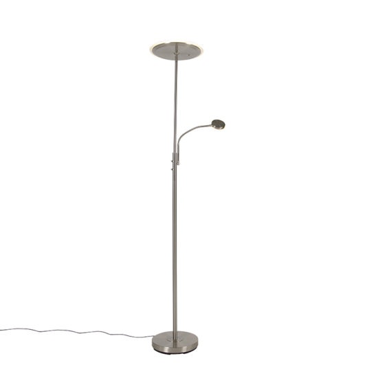 Moderná stojaca lampa z ocele vrátane LED s diaľkovým ovládaním a čítacím ramenom – Strela
