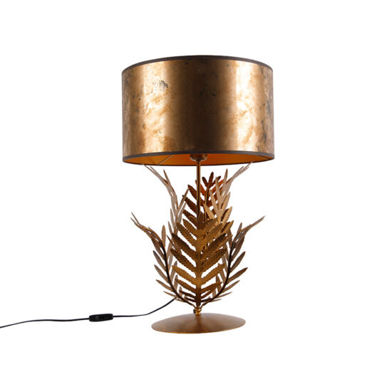 Vintage stolná lampa zlatá s bronzovým tienidlom – Botanica