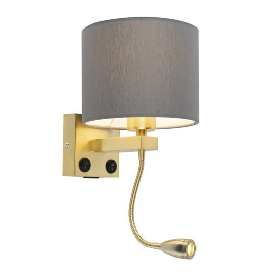 Nástenná lampa v štýle art deco zlatá s USB a šedým tienidlom – Brescia